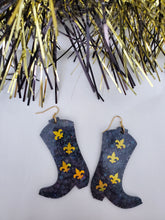 Load image into Gallery viewer, Black n Gold Boots GameDay Dangle Earrings
