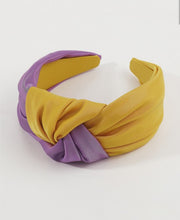 Load image into Gallery viewer, Purple Black Blue Gold Satin Duo Knot Game Day Headband
