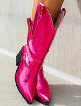 Load image into Gallery viewer, hot-pink-metallic-plus size-wide calf-western-cowboy-boot-shoe
