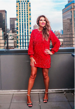 Load image into Gallery viewer, Red Sequin Velvet Mini Dress
