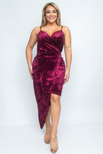 Load image into Gallery viewer, Crushed Velvet Spaghetti Strap Wrap Dress
