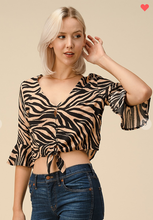 Load image into Gallery viewer, Tiger Stripe Print Ruffle Crop Top
