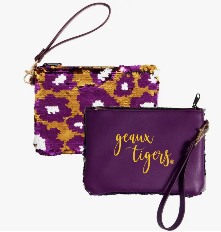 Sequin Purple and Gold LSU Wristlet